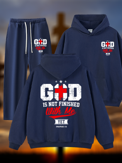 God Is Not Finished With Me Philippians 1:5  Jesus God Christian Plush Fleece-Lined Hoodie Set