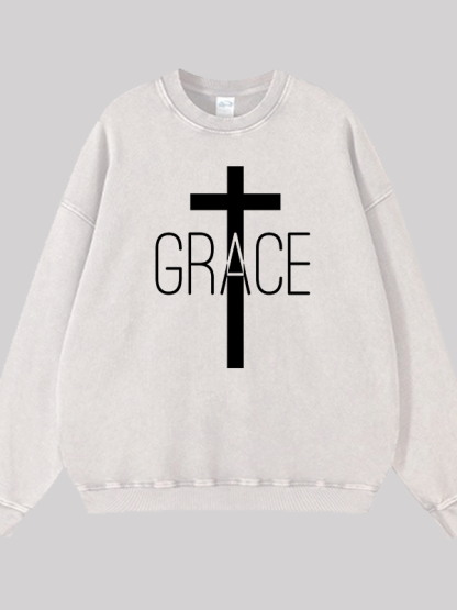 Grace Cross Jesus God Christian Washed Sweatshirt