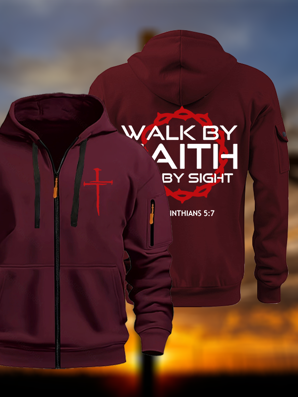 Walk By Faith Not By Sight 2 Corinthians 5:7 Cross Jesus God Christian Zipper Hoodies