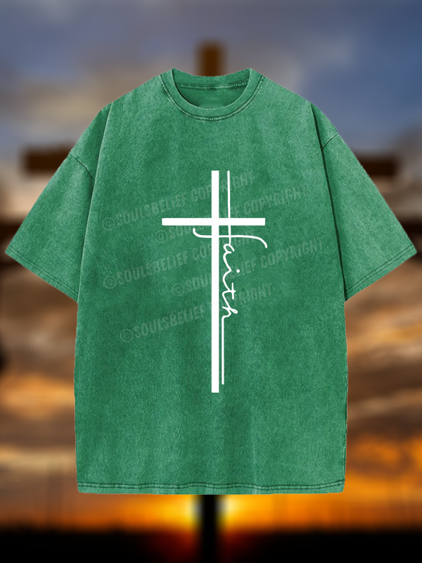 Faith Cross Christian Washed T-Shirt