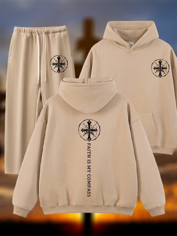Faith Is My Compass Jesus God Christian Plush Fleece-Lined Hoodie Set