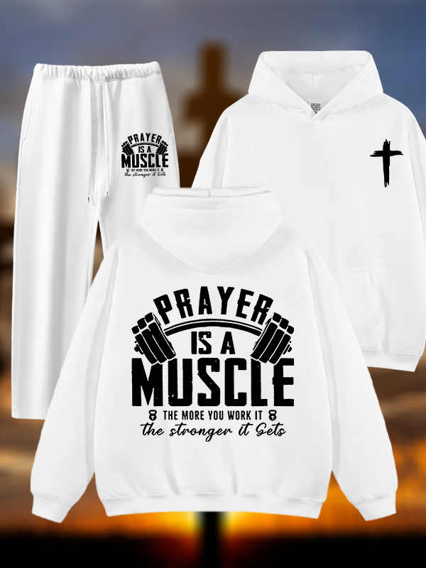 Prayer Is A Muscle Cross  Jesus God Christian Plush Fleece-Lined Hoodie Set