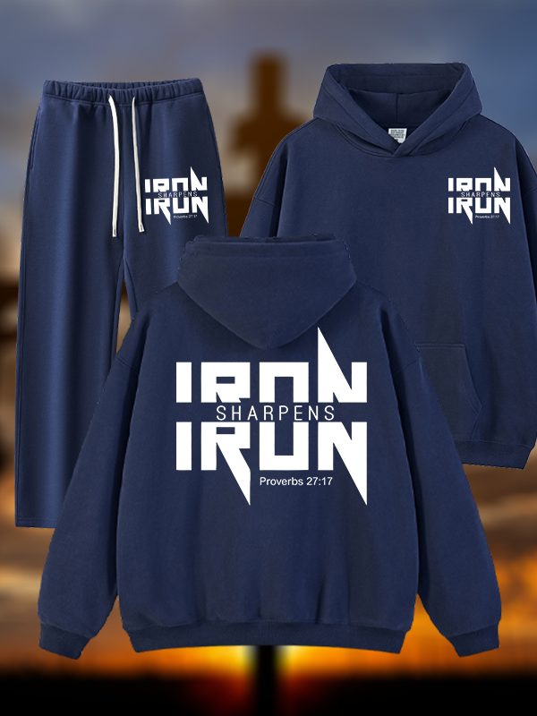 IRON SHARPENS IRON Proverbs 27:17 Jesus God Christian Plush Fleece-Lined Hoodie Set