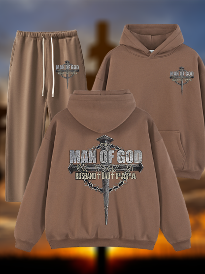 Man Of God Husband Dad PaPa Jesus God Christian Plush Fleece-Lined Hoodie Set