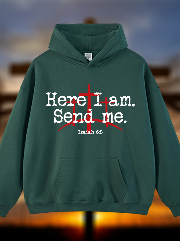 Here I Am Send Me - Bible Verse Isaiah 6:8  Jesus God Christian Plush Fleece-Lined Hoodie