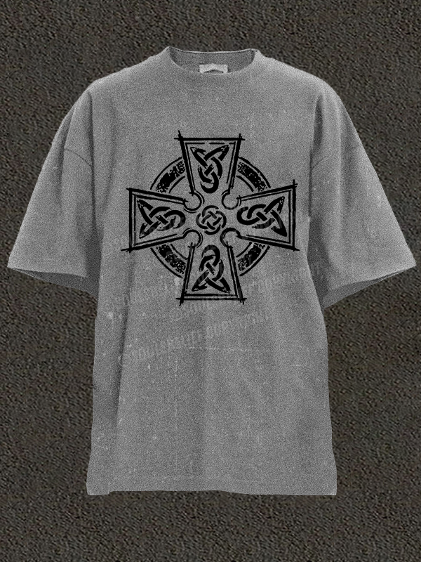 Celtic Cross Christian Washed T-Shirt