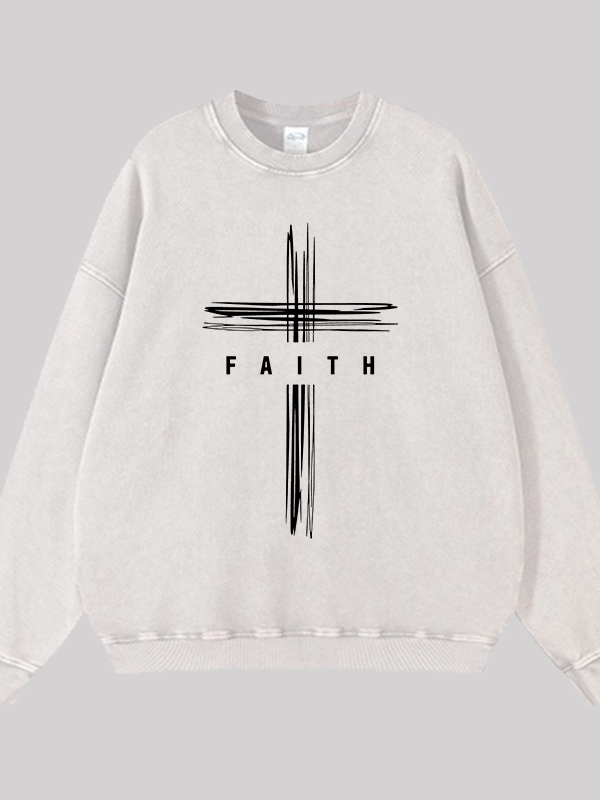 Faith Cross Jesus God Christian Washed Sweatshirt