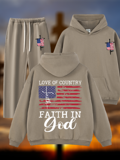 Faith In God Jesus God Christian Plush Fleece-Lined Hoodie Set