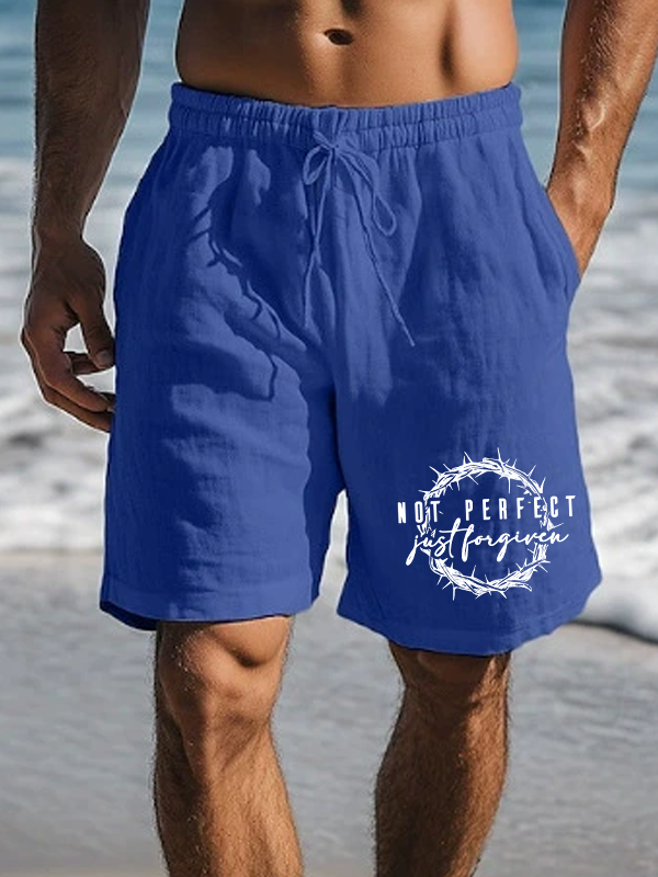 Men's Not Perfect Just Forgiven Religious Christian Beach Shorts