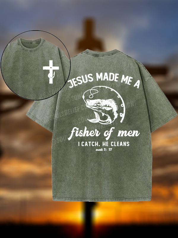 Fisher of Men Cross Christian Washed T-Shirt