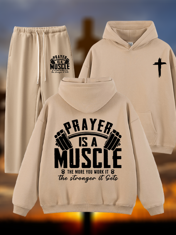 Prayer Is A Muscle Cross  Jesus God Christian Plush Fleece-Lined Hoodie Set