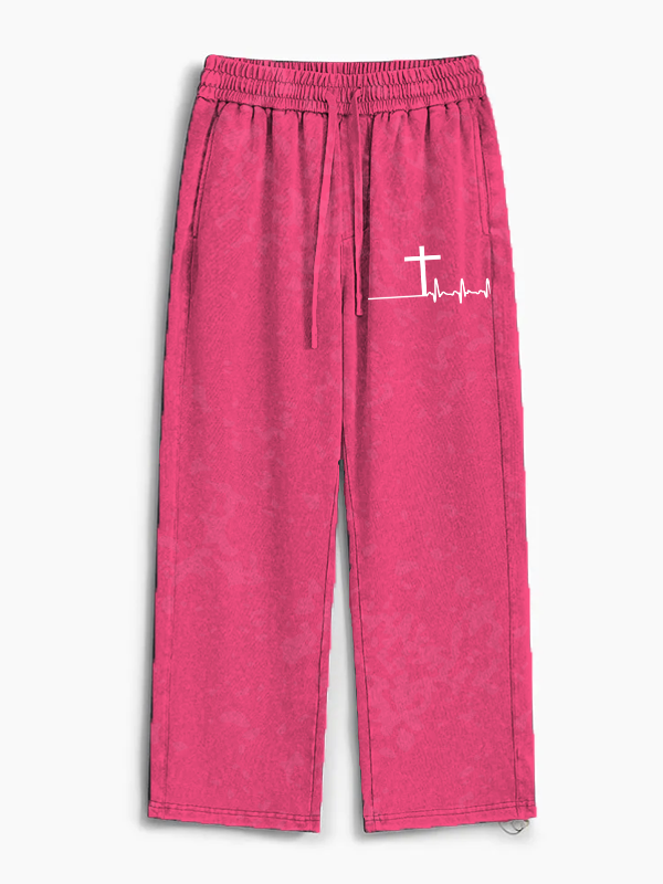 ECG Cross Jesus God Christian Washed Sweatpants               