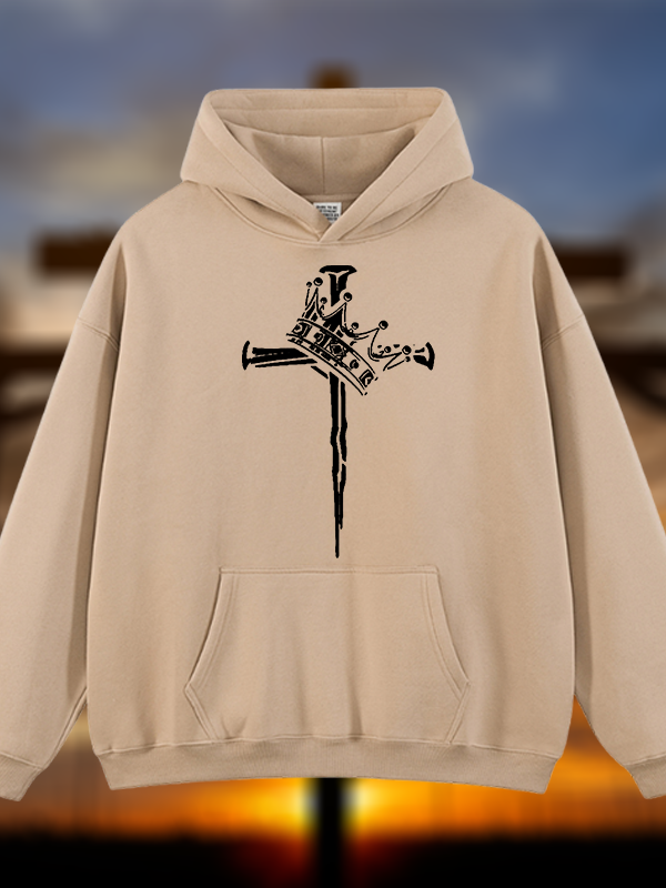Cross Crown Jesus God Christian Plush Fleece-Lined Hoodie