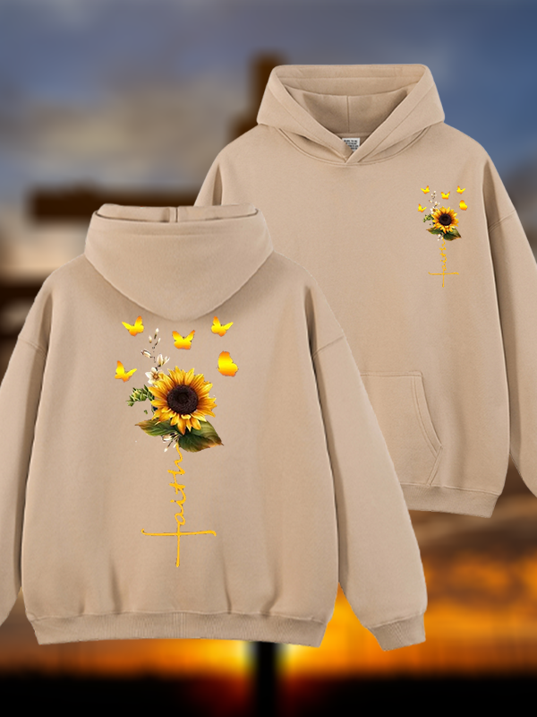 Sunflower Faith Religious Jesus God Christian Plush Fleece-Lined Hoodie
