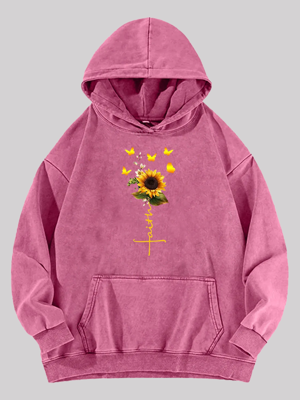 Sunflower Faith Religious Jesus God Christian Washed Hoodie