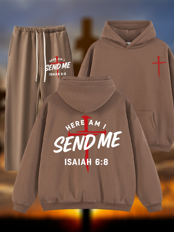 [Copy]Cross Crown Jesus God Christian Plush Fleece-Lined Hoodie Set