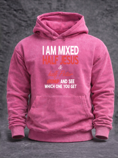 I Am Mixed Half Jesus & Half Peter Jesus God Christian Washed Hoodie