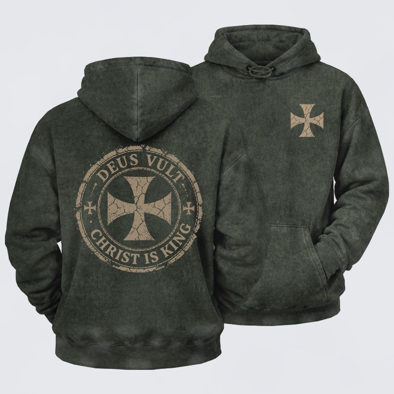 Washed Hoodie - Deus Vult Christ Is King