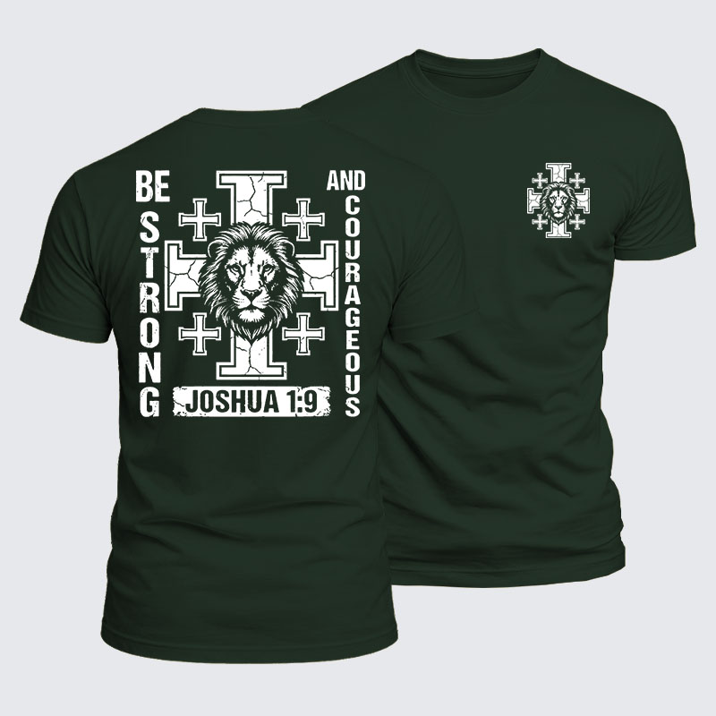 Luxe Mercerized Cotton Tee - Be Strong And Courageous Lion Joshua 1:9