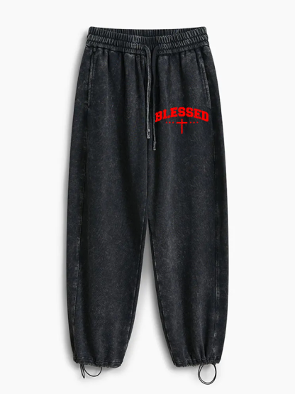 Blessed Cross Jesus God Christian Washed Sweatpants               