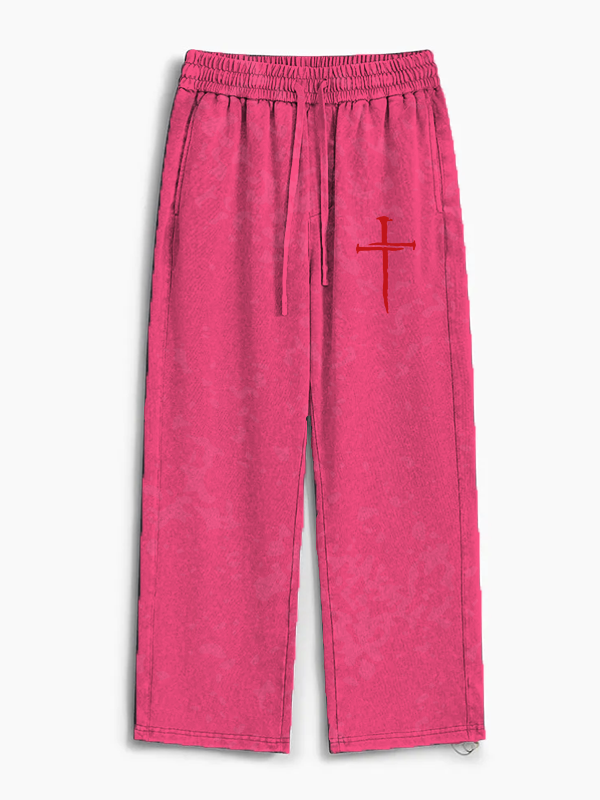 Red Cross Faith Jesus God Christian Washed Sweatpants