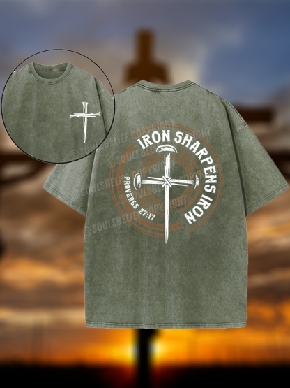 Iron Sharpens Iron - Proverbs 27:17 Christian Washed T-Shirt