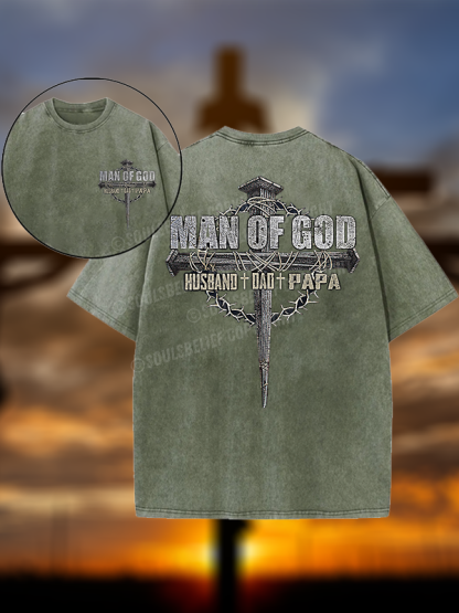 Man Of God Husband Dad PaPa Christian Washed T-Shirt