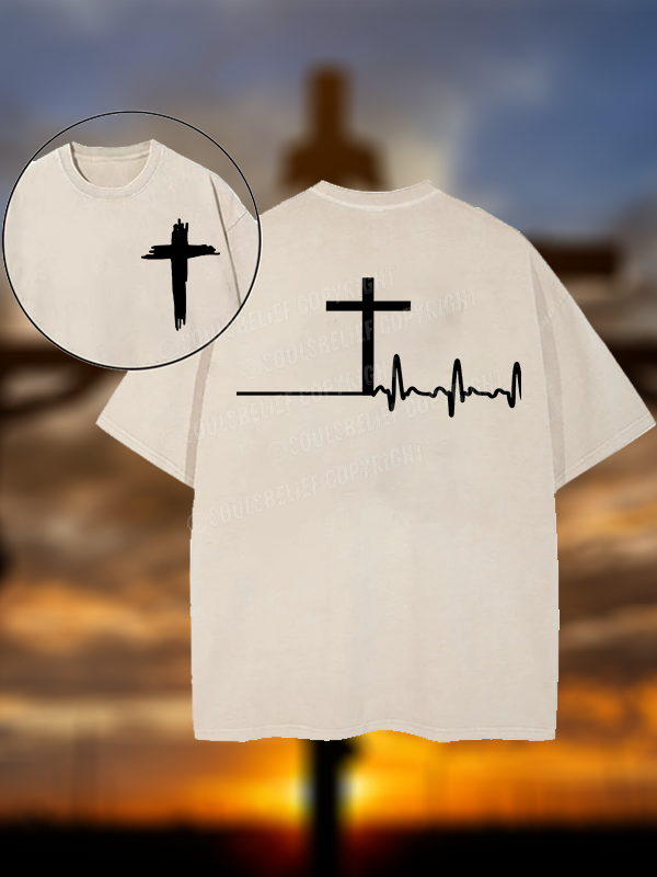 ECG Cross Christian Washed T-Shirt