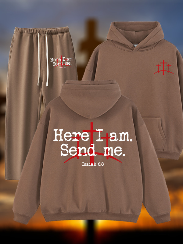 Here I Am Send Me - Bible Verse Isaiah 6:8 Jesus God Christian Plush Fleece-Lined Hoodie Set