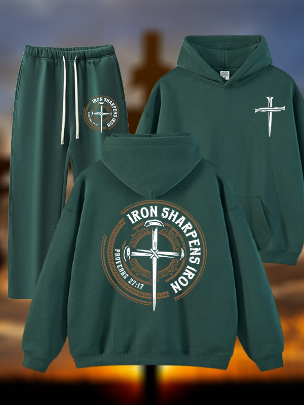 Iron Sharpens Iron - Proverbs 27:17  Jesus God Christian Plush Fleece-Lined Hoodie Set