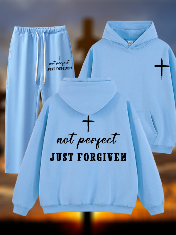 Not Perfect Just Forgiven Jesus God Christian Plush Fleece-Lined Hoodie Set