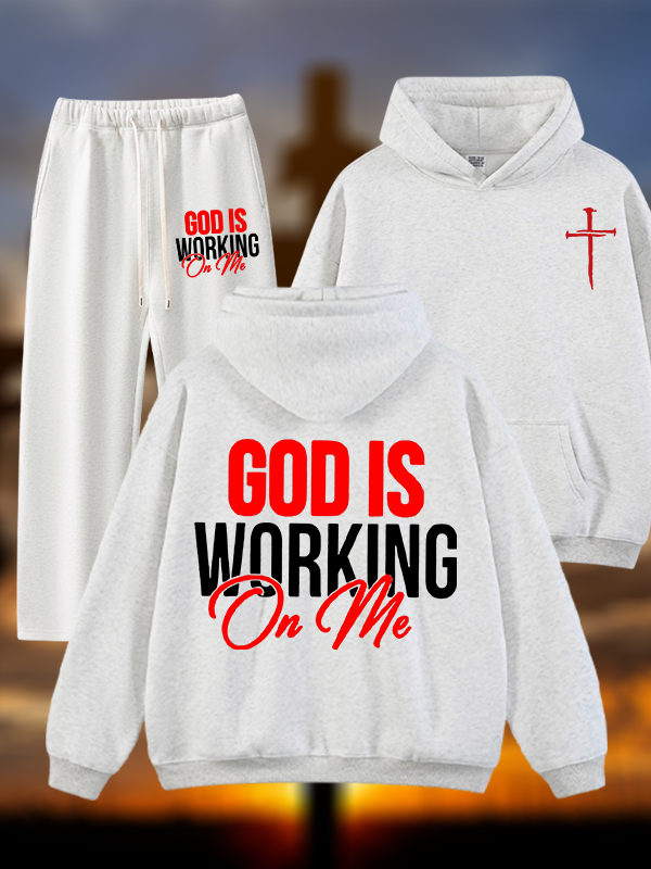 God Is Working On Me  Jesus God Christian Plush Fleece-Lined Hoodie Set