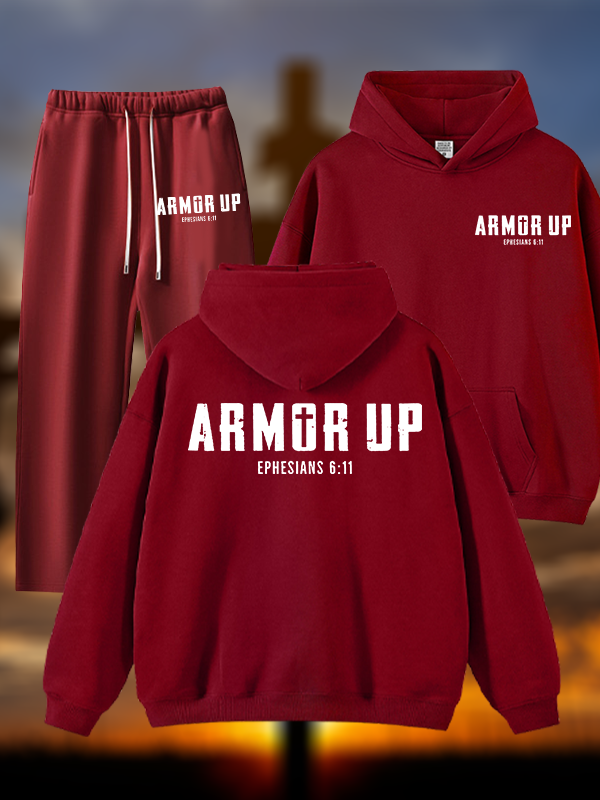 Armor Up Jesus God Christian Plush Fleece-Lined Hoodie Set