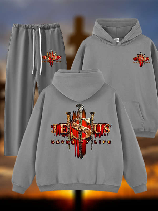 Jesus Saved My Life Jesus God Christian Plush Fleece-Lined Hoodie Set