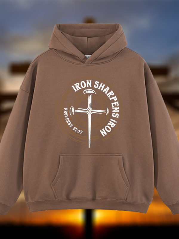 Iron Sharpens Iron - Proverbs 27:17 Jesus God Christian Plush Fleece-Lined Hoodie
