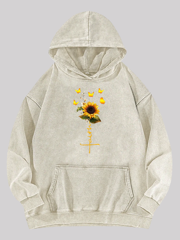 Sunflower Faith Religious Jesus God Christian Washed Hoodie