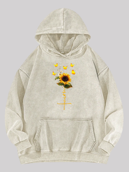 Sunflower Faith Religious Jesus God Christian Washed Hoodie