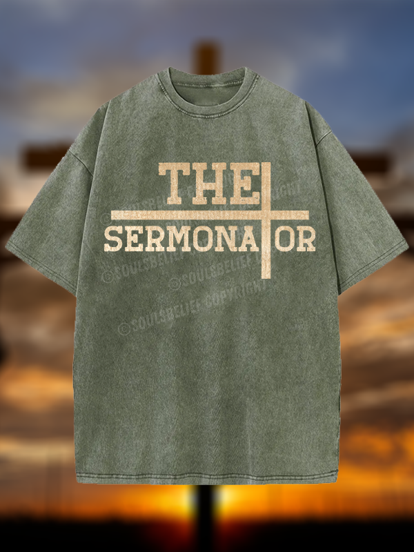 The Sermonator Christian Washed T-Shirt