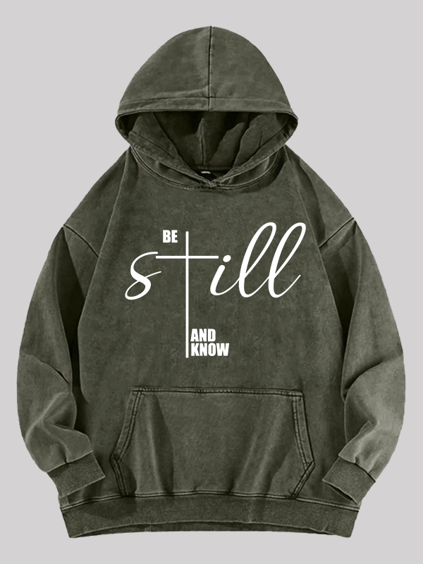 Be Still And Know Cross Jesus God Christian Washed Hoodie