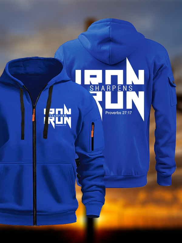 IRON SHARPENS IRON Proverbs 27:17 Jesus God Christian Zipper Hoodies