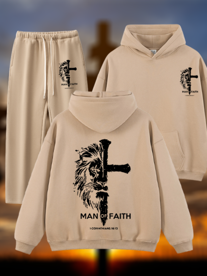 Man of Faith Jesus God Christian Plush Fleece-Lined Hoodie Set