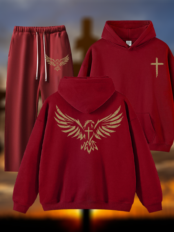 Wings Like Eagles Jesus God Christian Plush Fleece-Lined Hoodie Set