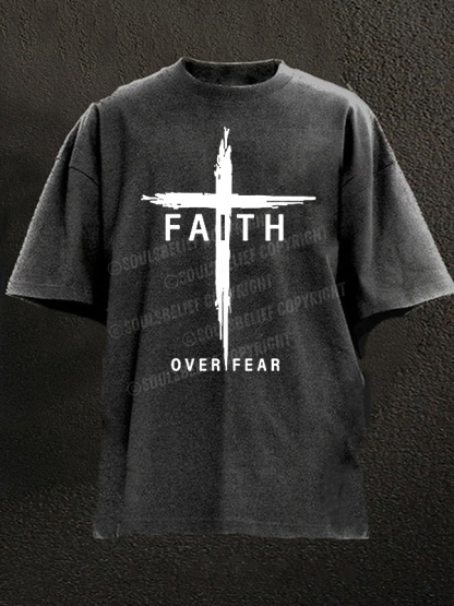 Faith Over Fear Cross Christian Washed T-Shirt