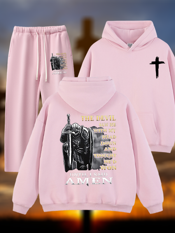 The Devil Saw Me with My Head Down and Thought He'd Won Until I Said Amen  Jesus God Christian Plush Fleece-Lined Hoodie Set