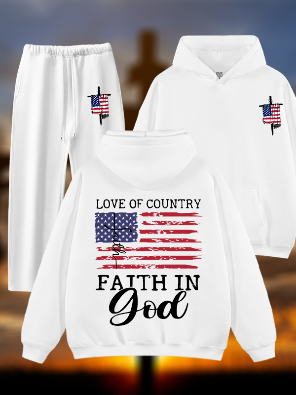 Faith In God Jesus God Christian Plush Fleece-Lined Hoodie Set
