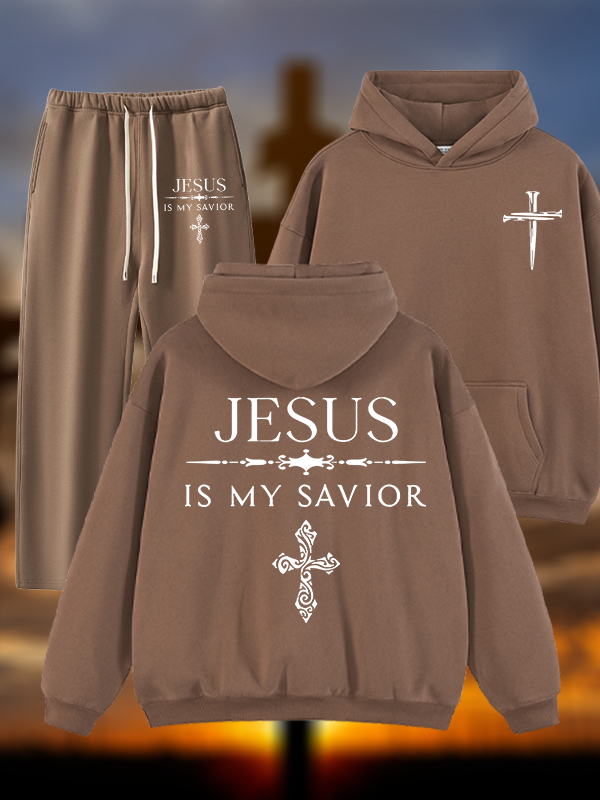 Jesus Is My Savior Jesus God Christian Plush Fleece-Lined Hoodie Set