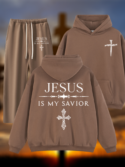 Jesus Is My Savior Jesus God Christian Plush Fleece-Lined Hoodie Set