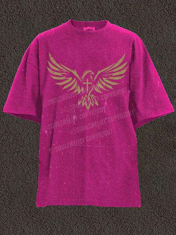Wings Like Eagles Cross Christian Washed T-Shirt