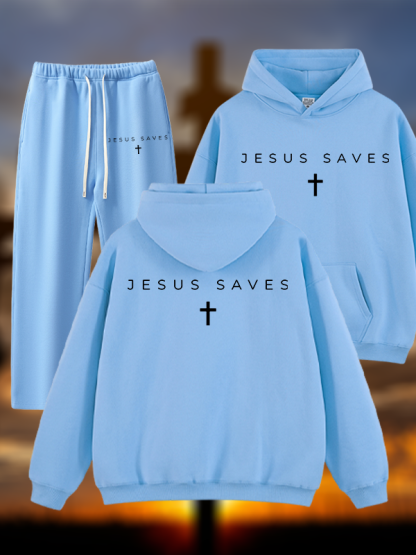 Jesus Saves Jesus God Christian Plush Fleece-Lined Hoodie Set