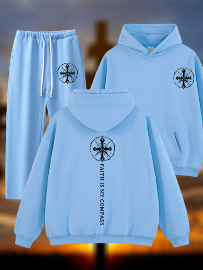 Faith Is My Compass Jesus God Christian Plush Fleece-Lined Hoodie Set